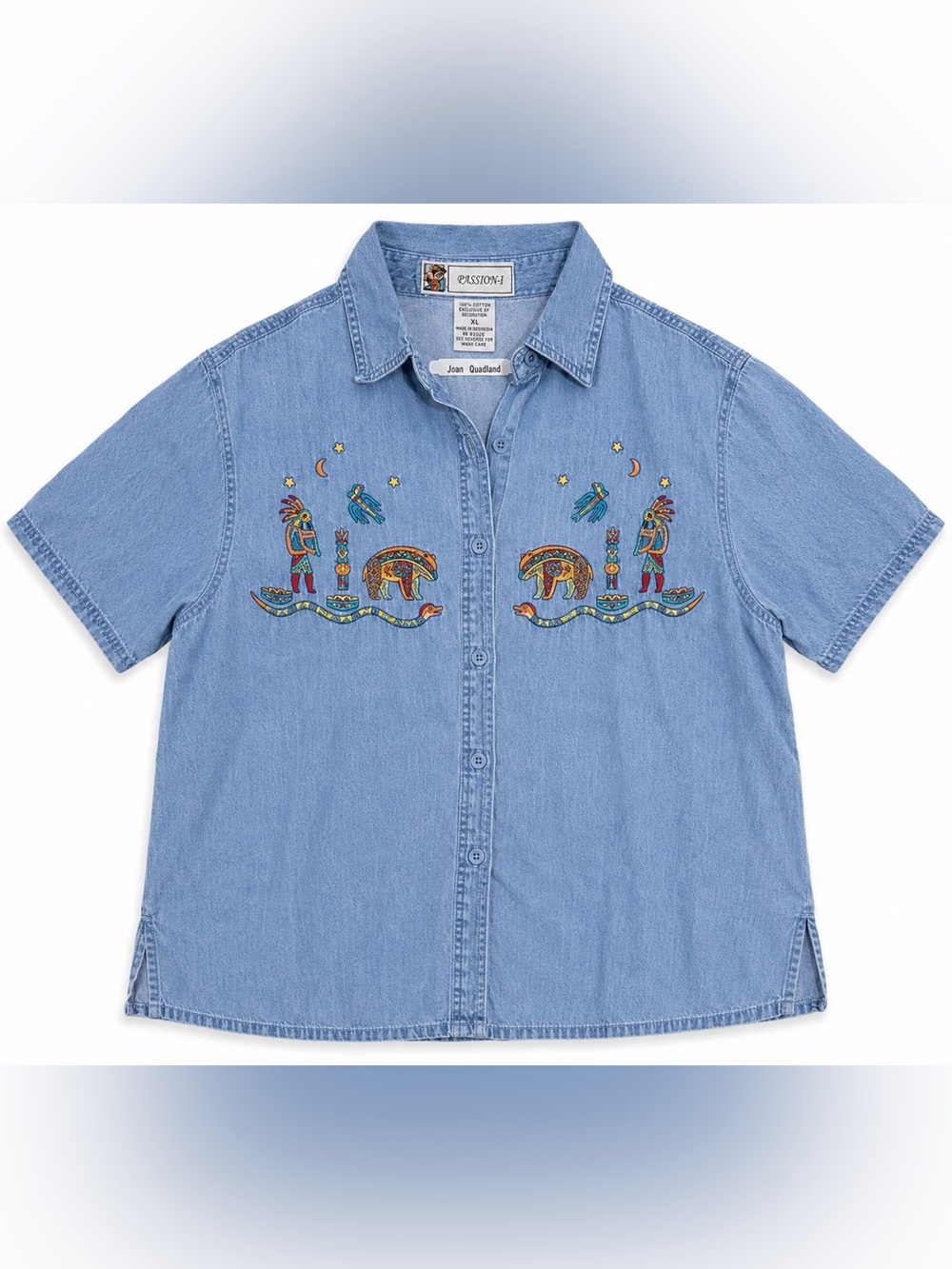 Vintage Passion-I Joan Quadaland Embroidered Denim Shirt XL Western Southwest